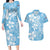 Fiji Tapa Pattern Couples Matching Long Sleeve Bodycon Dress and Hawaiian Shirt Plumeria Floral