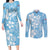 Fiji Tapa Pattern Couples Matching Long Sleeve Bodycon Dress and Long Sleeve Button Shirt Plumeria Floral