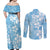 Fiji Tapa Pattern Couples Matching Off Shoulder Maxi Dress and Long Sleeve Button Shirt Plumeria Floral