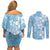 Fiji Tapa Pattern Couples Matching Off Shoulder Short Dress and Long Sleeve Button Shirt Plumeria Floral