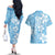 Fiji Tapa Pattern Couples Matching Off The Shoulder Long Sleeve Dress and Hawaiian Shirt Plumeria Floral