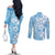 Fiji Tapa Pattern Couples Matching Off The Shoulder Long Sleeve Dress and Long Sleeve Button Shirt Plumeria Floral