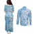 Fiji Tapa Pattern Couples Matching Puletasi and Long Sleeve Button Shirt Plumeria Floral