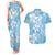 Fiji Tapa Pattern Couples Matching Tank Maxi Dress and Hawaiian Shirt Plumeria Floral