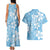 Fiji Tapa Pattern Couples Matching Tank Maxi Dress and Hawaiian Shirt Plumeria Floral