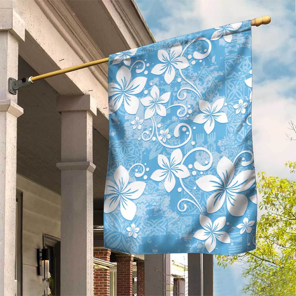 Fiji Tapa Pattern Garden Flag Plumeria Floral LT01 House Flag Blue - Polynesian Pride