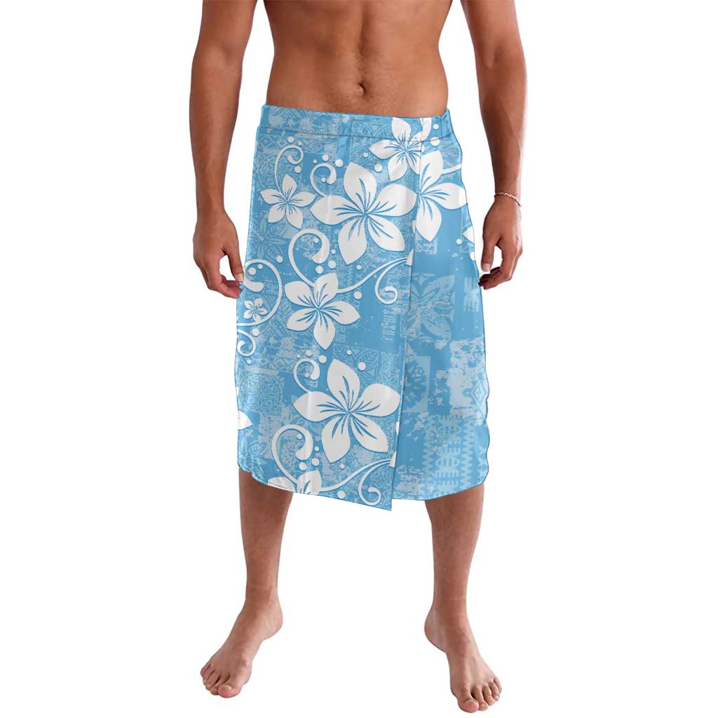 Fiji Tapa Pattern Lavalava Plumeria Floral LT01 Blue - Polynesian Pride