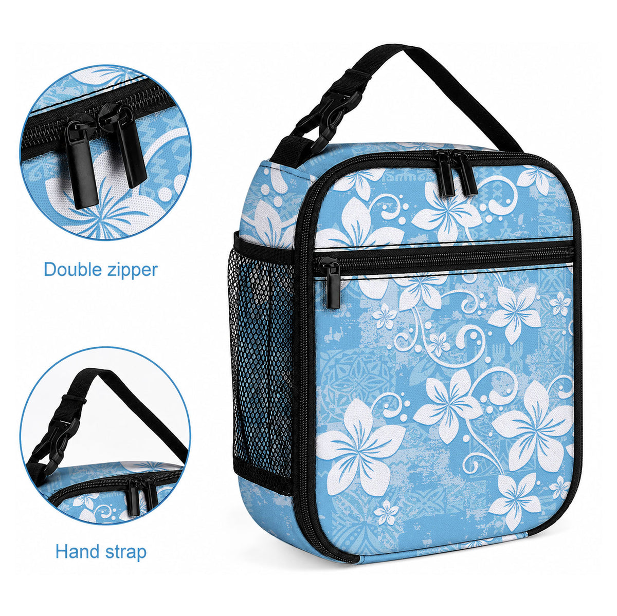 Fiji Tapa Pattern Lunch Bag Plumeria Floral LT01 - Polynesian Pride