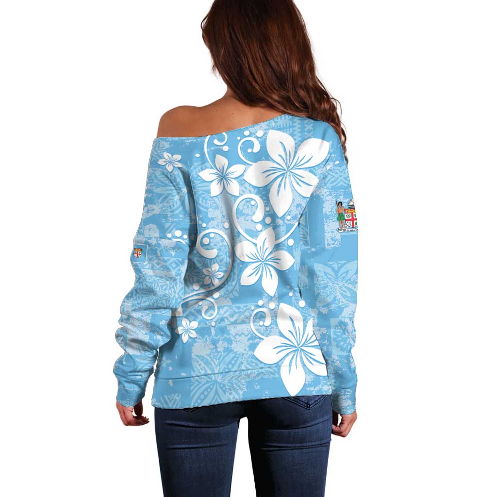 Fiji Tapa Pattern Off Shoulder Sweater Plumeria Floral LT01 - Polynesian Pride