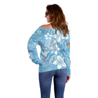 Fiji Tapa Pattern Off Shoulder Sweater Plumeria Floral LT01 - Polynesian Pride