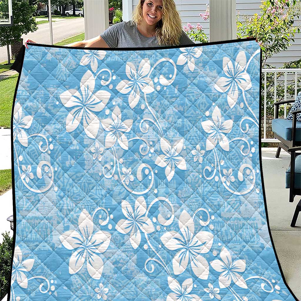 Fiji Tapa Pattern Quilt Plumeria Floral LT01 Blue - Polynesian Pride