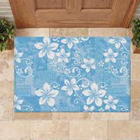 Fiji Tapa Pattern Rubber Doormat Plumeria Floral LT01 Blue - Polynesian Pride