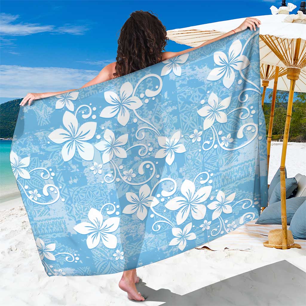 Fiji Tapa Pattern Sarong Plumeria Floral LT01 One Size 44 x 66 inches Blue - Polynesian Pride