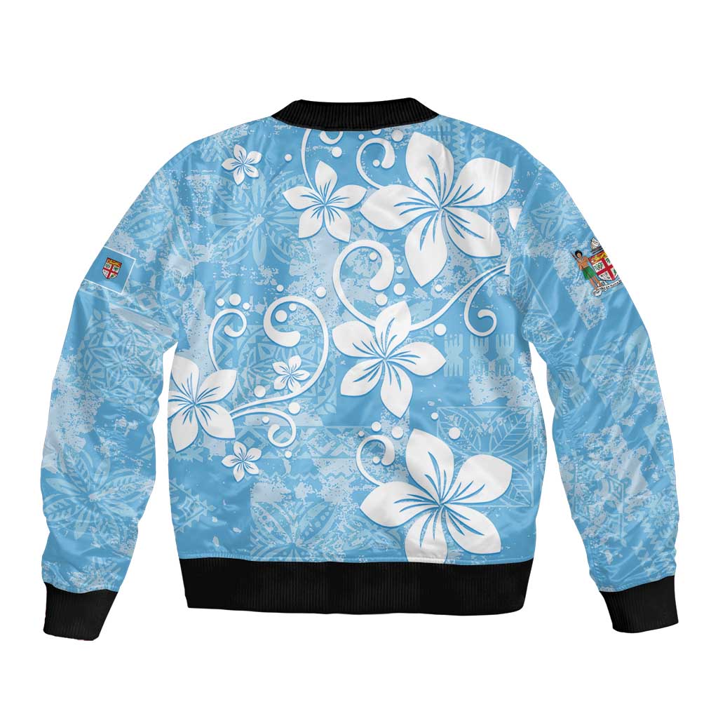 Fiji Tapa Pattern Sleeve Zip Bomber Jacket Plumeria Floral LT01 - Polynesian Pride