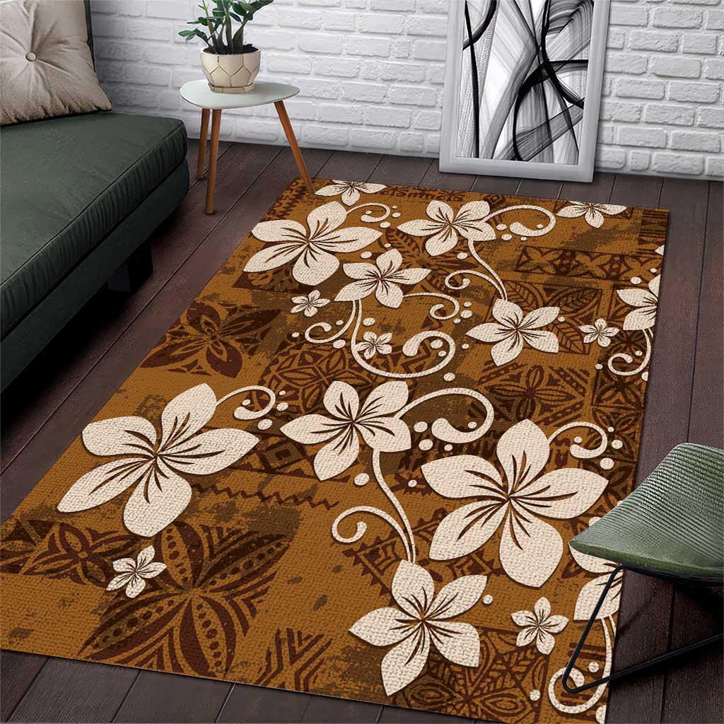 Plumeria Floral Tapa Pattern Vintage Gold Area Rug