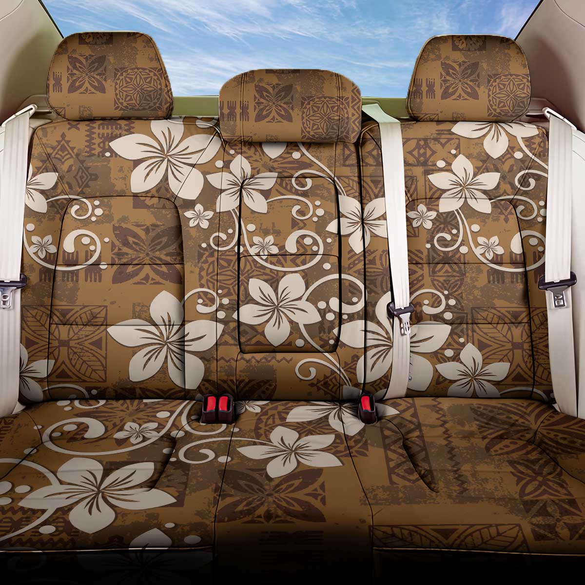 Plumeria Floral Tapa Pattern Vintage Gold Back Car Seat Cover LT01 One Size Gold - Polynesian Pride