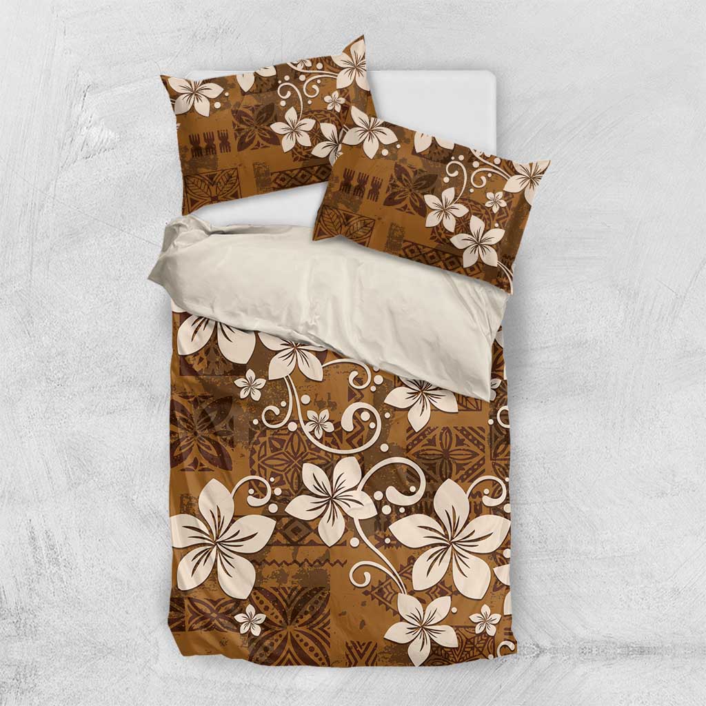 Plumeria Floral Tapa Pattern Vintage Gold Bedding Set LT01 US Twin 172cm x 218cm Gold - Polynesian Pride