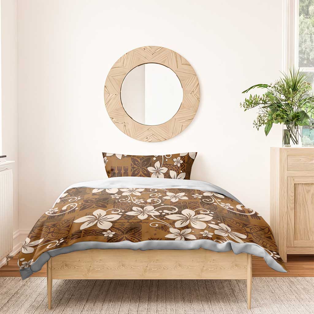 Plumeria Floral Tapa Pattern Vintage Gold Bedding Set LT01 - Polynesian Pride