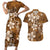 Plumeria Floral Tapa Pattern Vintage Gold Couples Matching Short Sleeve Bodycon Dress and Hawaiian Shirt