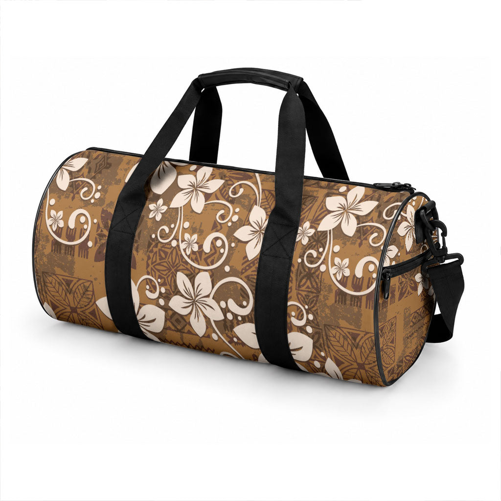 Plumeria Floral Tapa Pattern Vintage Gold Duffle Bag LT01 - Polynesian Pride