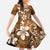 Plumeria Floral Tapa Pattern Vintage Gold Family Matching Long Sleeve Bodycon Dress and Hawaiian Shirt