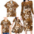 Plumeria Floral Tapa Pattern Vintage Gold Family Matching Long Sleeve Bodycon Dress and Hawaiian Shirt