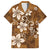 Plumeria Floral Tapa Pattern Vintage Gold Family Matching Long Sleeve Bodycon Dress and Hawaiian Shirt