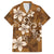 Plumeria Floral Tapa Pattern Vintage Gold Family Matching Off The Shoulder Long Sleeve Dress and Hawaiian Shirt