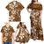 Plumeria Floral Tapa Pattern Vintage Gold Family Matching Off Shoulder Maxi Dress and Hawaiian Shirt