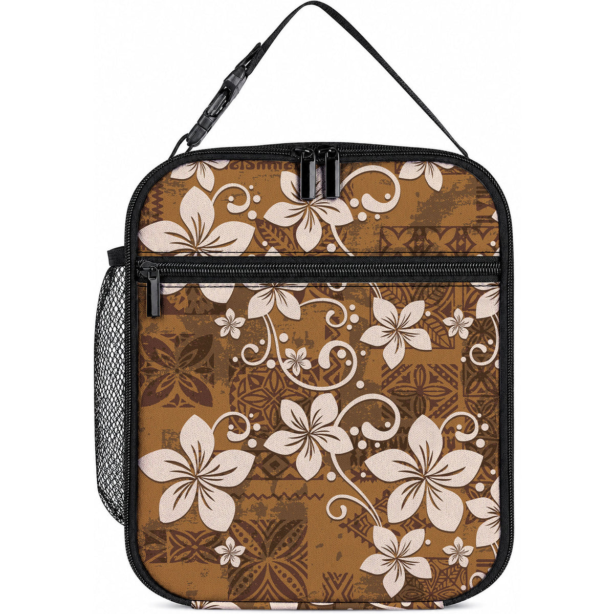 Plumeria Floral Tapa Pattern Vintage Gold Lunch Bag LT01 10.2 × 8.3 × 4.3 inch Gold - Polynesian Pride