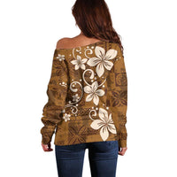 Plumeria Floral Tapa Pattern Vintage Gold Off Shoulder Sweater LT01 - Polynesian Pride