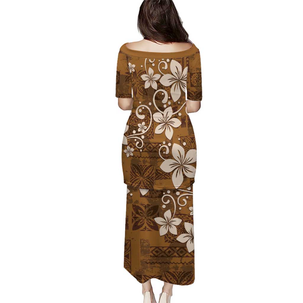 Plumeria Floral Tapa Pattern Vintage Gold Puletasi LT01 - Polynesian Pride