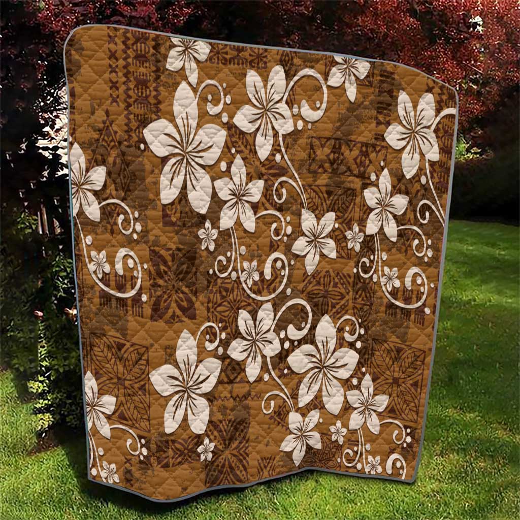 Plumeria Floral Tapa Pattern Vintage Gold Quilt LT01 - Polynesian Pride