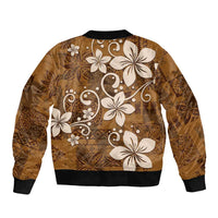 Plumeria Floral Tapa Pattern Vintage Gold Sleeve Zip Bomber Jacket LT01 - Polynesian Pride