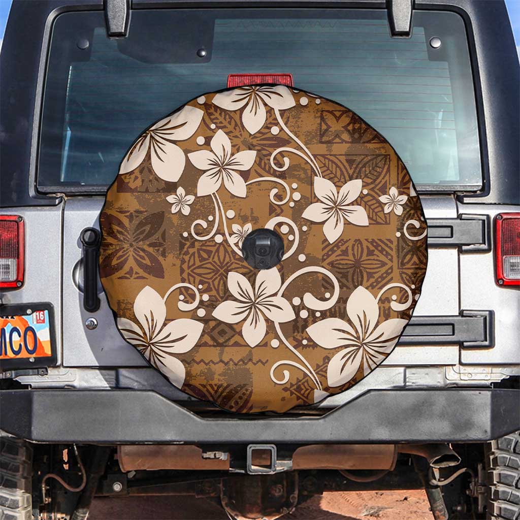 Plumeria Floral Tapa Pattern Vintage Gold Spare Tire Cover