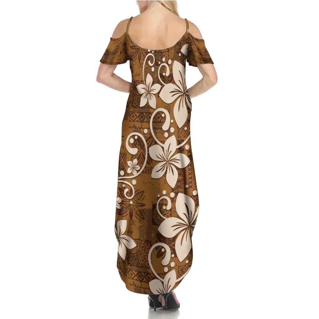 Plumeria Floral Tapa Pattern Vintage Gold Summer Maxi Dress LT01 - Polynesian Pride