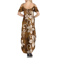 Plumeria Floral Tapa Pattern Vintage Gold Summer Maxi Dress LT01 - Polynesian Pride