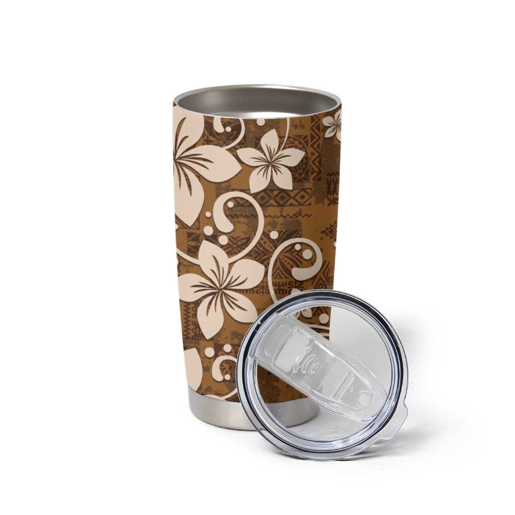 Plumeria Floral Tapa Pattern Vintage Gold Tumbler Cup LT01 - Polynesian Pride