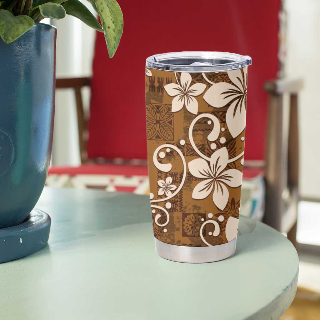 Plumeria Floral Tapa Pattern Vintage Gold Tumbler Cup LT01 - Polynesian Pride