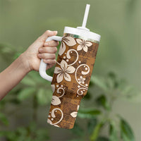 Plumeria Floral Tapa Pattern Vintage Gold Tumbler With Handle LT01 - Polynesian Pride