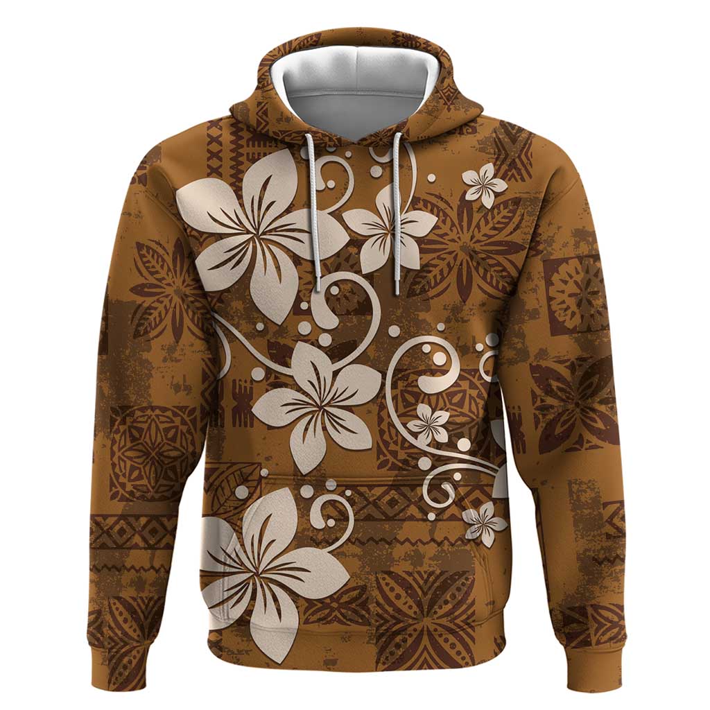 Plumeria Floral Tapa Pattern Vintage Gold Zip Hoodie LT01 Pullover Hoodie Gold - Polynesian Pride