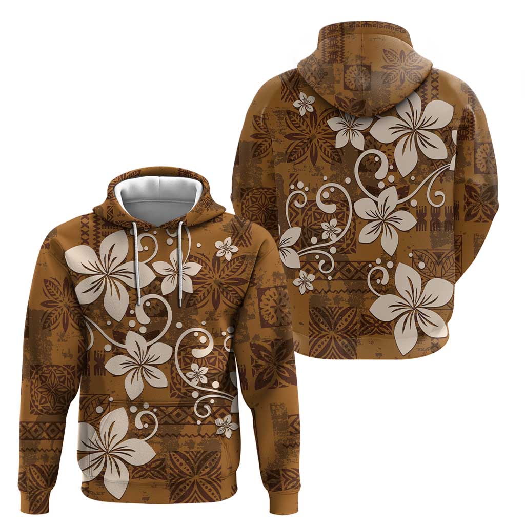 Plumeria Floral Tapa Pattern Vintage Gold Zip Hoodie LT01 - Polynesian Pride