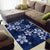 Plumeria Floral Tapa Pattern Navy Blue Area Rug