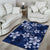 Plumeria Floral Tapa Pattern Navy Blue Area Rug