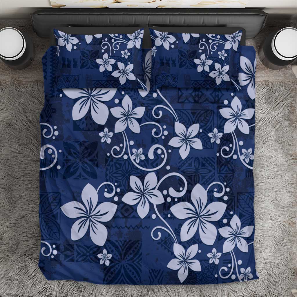 Plumeria Floral Tapa Pattern Navy Blue Bedding Set LT01 Blue - Polynesian Pride
