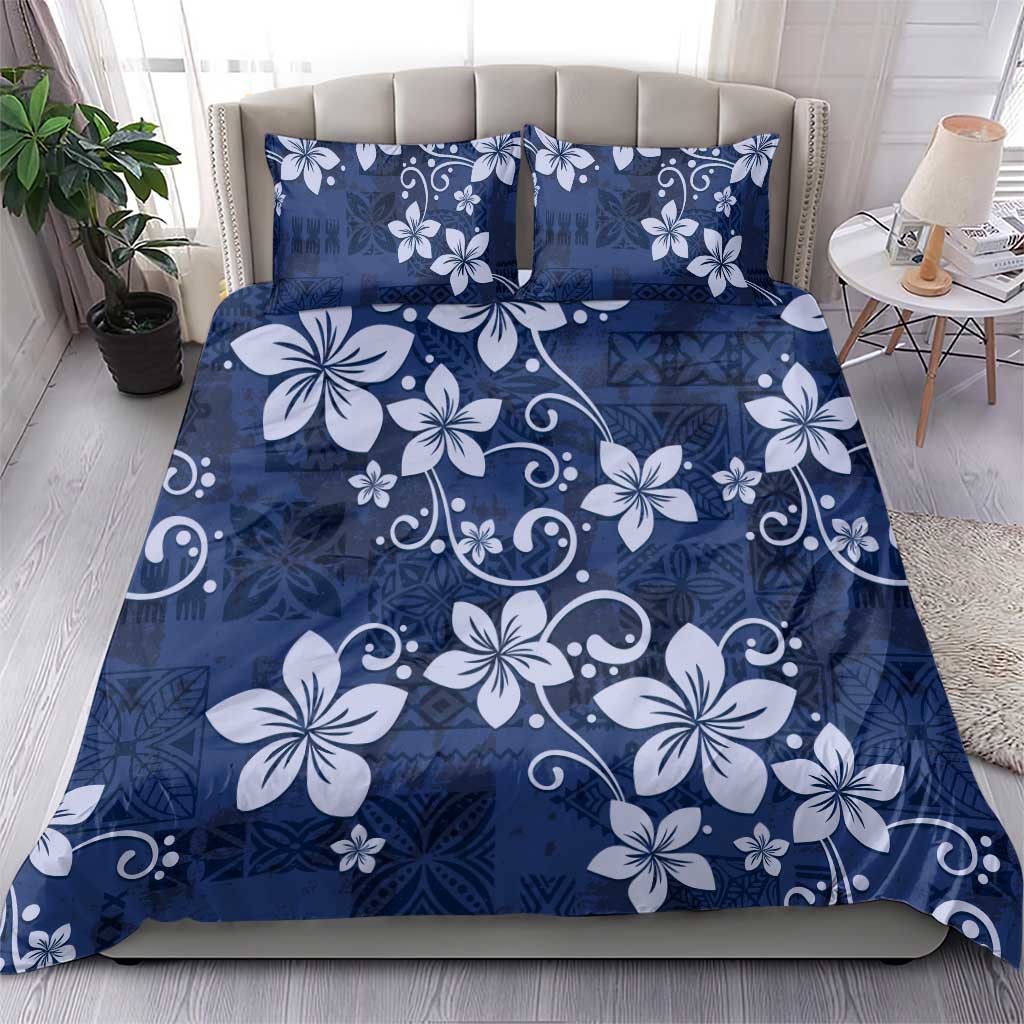 Plumeria Floral Tapa Pattern Navy Blue Bedding Set LT01 - Polynesian Pride