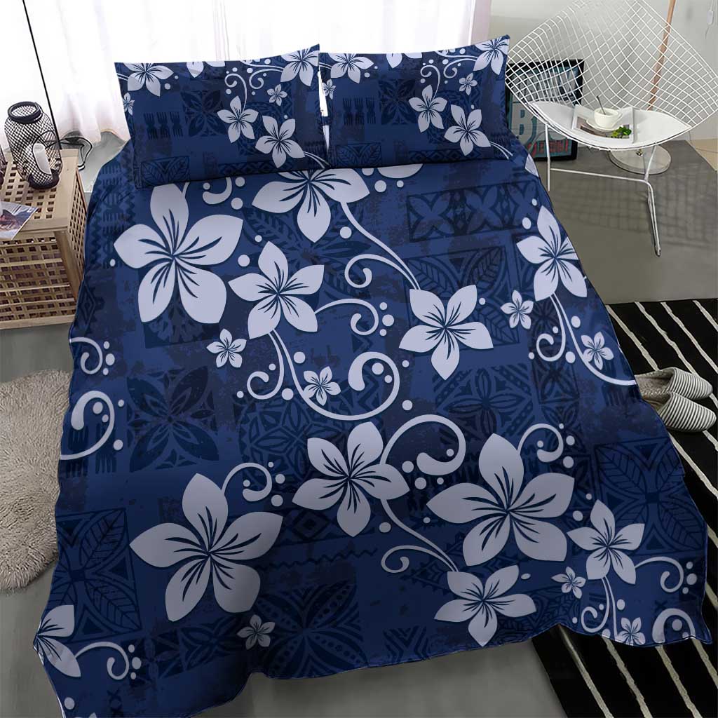 Plumeria Floral Tapa Pattern Navy Blue Bedding Set LT01 - Polynesian Pride