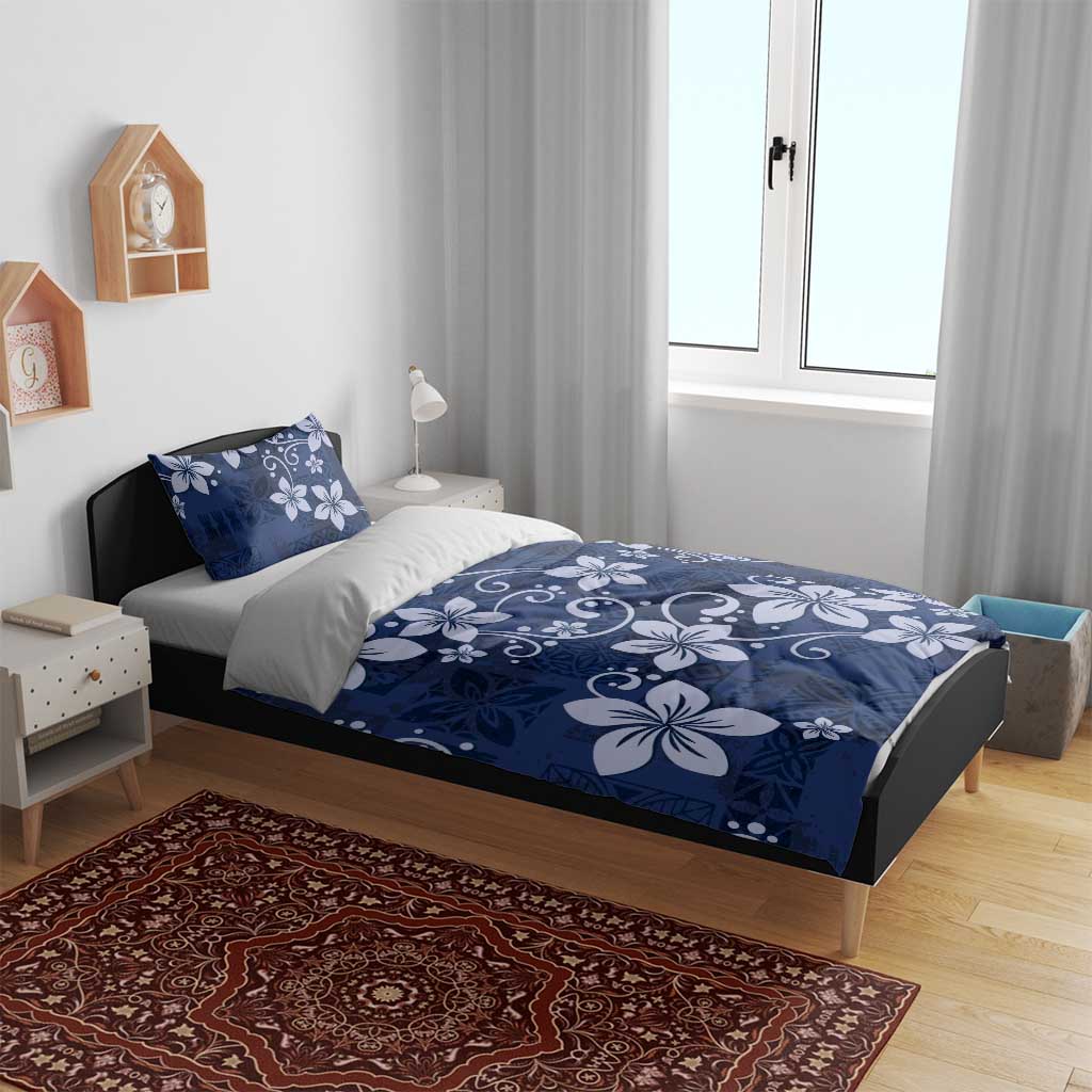 Plumeria Floral Tapa Pattern Navy Blue Bedding Set LT01 - Polynesian Pride