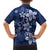 Plumeria Floral Tapa Pattern Navy Blue Family Matching Long Sleeve Bodycon Dress and Hawaiian Shirt