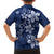 Plumeria Floral Tapa Pattern Navy Blue Family Matching Off The Shoulder Long Sleeve Dress and Hawaiian Shirt